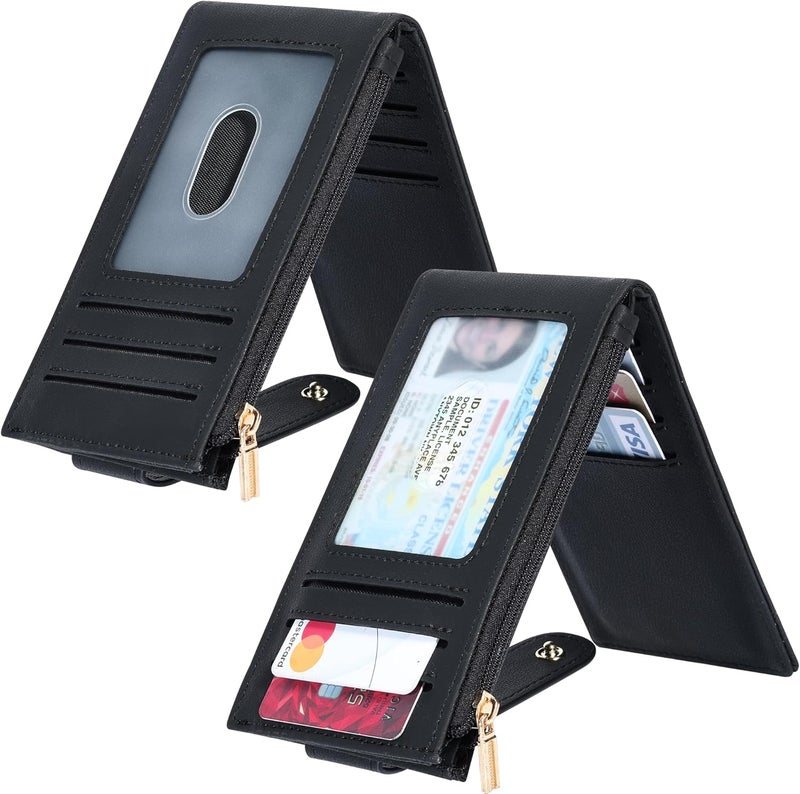 Chelmon Womens Wallet Slim RFID Blocking Bifold Multi Card Case Wallet with Zipper Pocket (Black Smooth) - Image 2